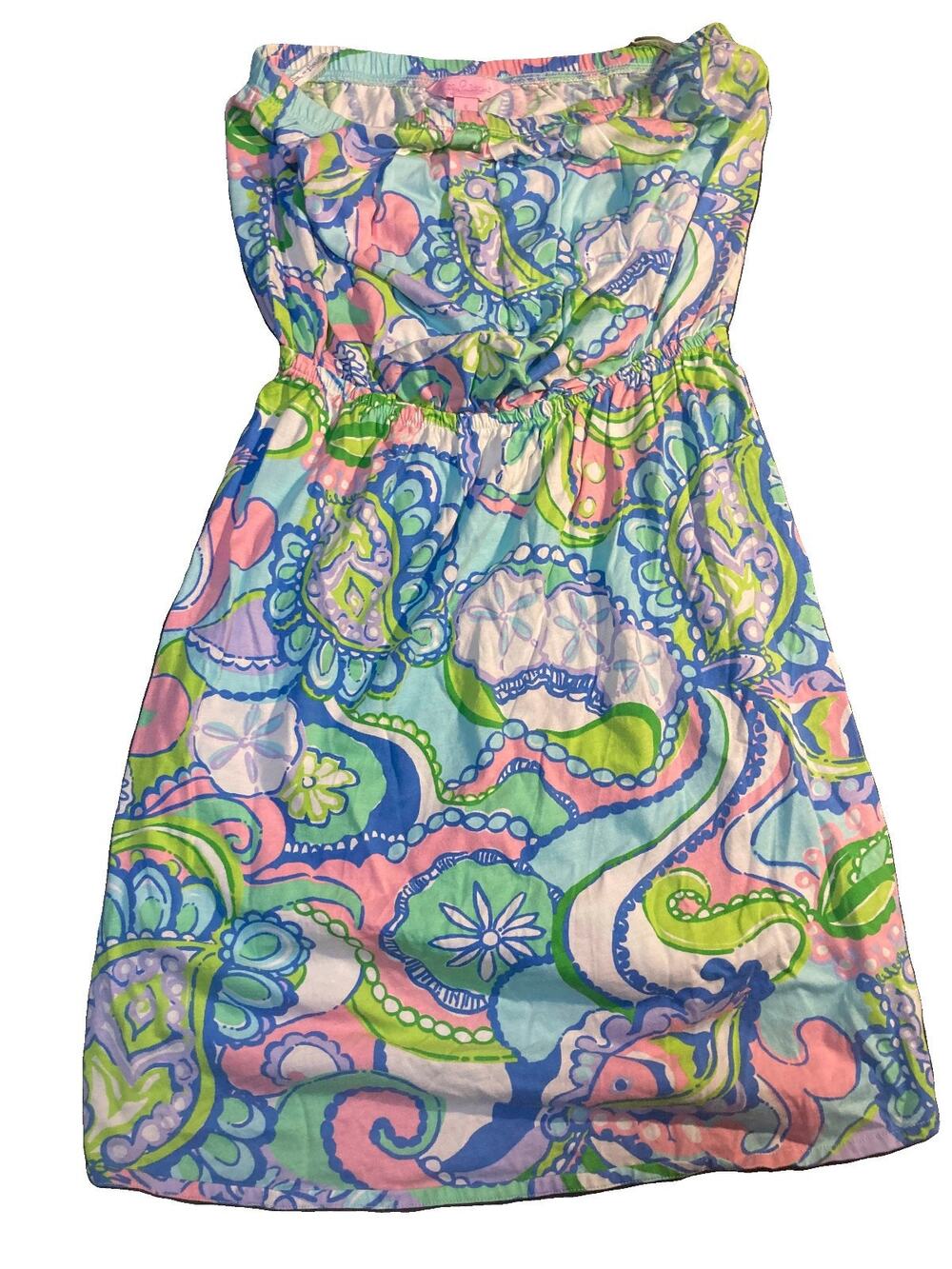 Lilly Pulitzer mini open shoulder dress resort floral coastal tropical blue S
